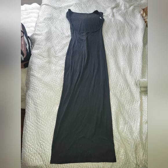 Black Open Back Minimalist Maxi Dress Carolyn Bessette Kennedy Chic S - Picture 5 of 6